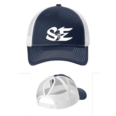 SES476<br>Ladies Ponytail Trucker Cap - Navy/White