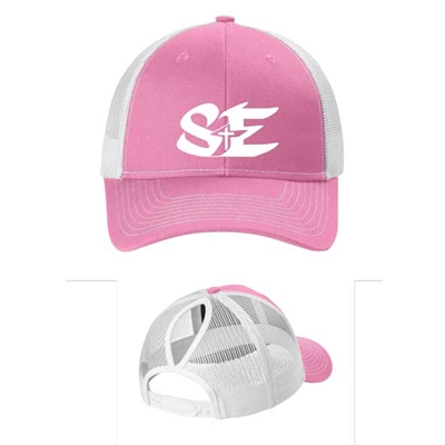 SES476<br>Ladies Ponytail Trucker Cap - Pink/White